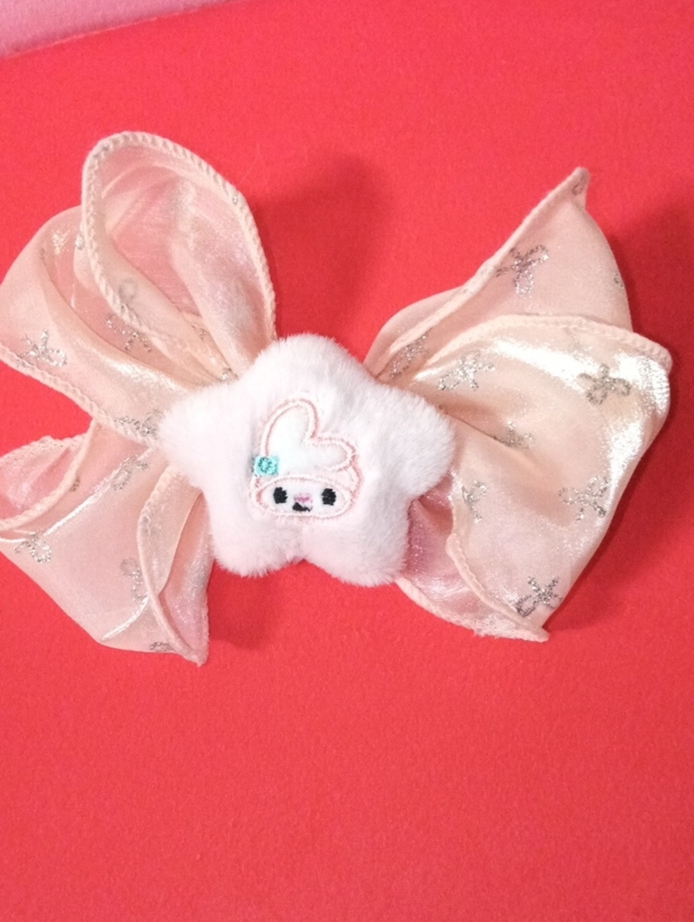 Sparkle Star Bunny Bow Hair Clip in Light Pink